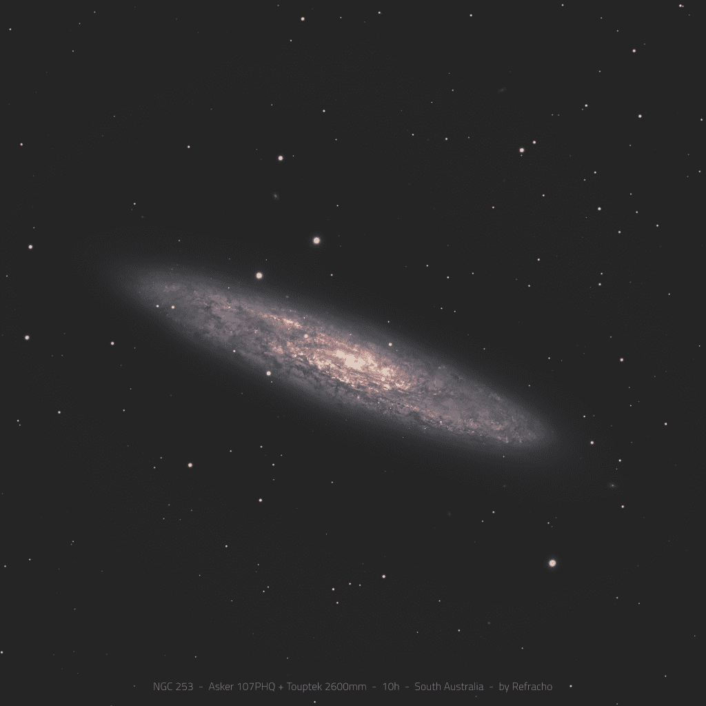 Sculptor Galaxy (NGC 253) starburst galaxy – astrophotography by Junrui Ye