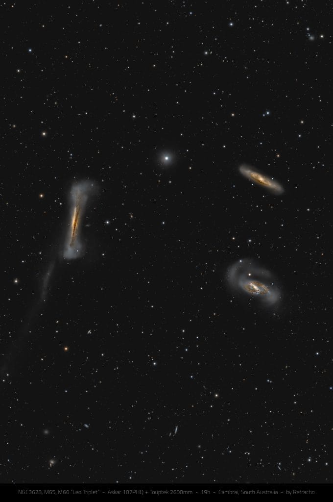 Leo Triplet (M65, M66, NGC 3628) – astrophotography by Junrui Ye