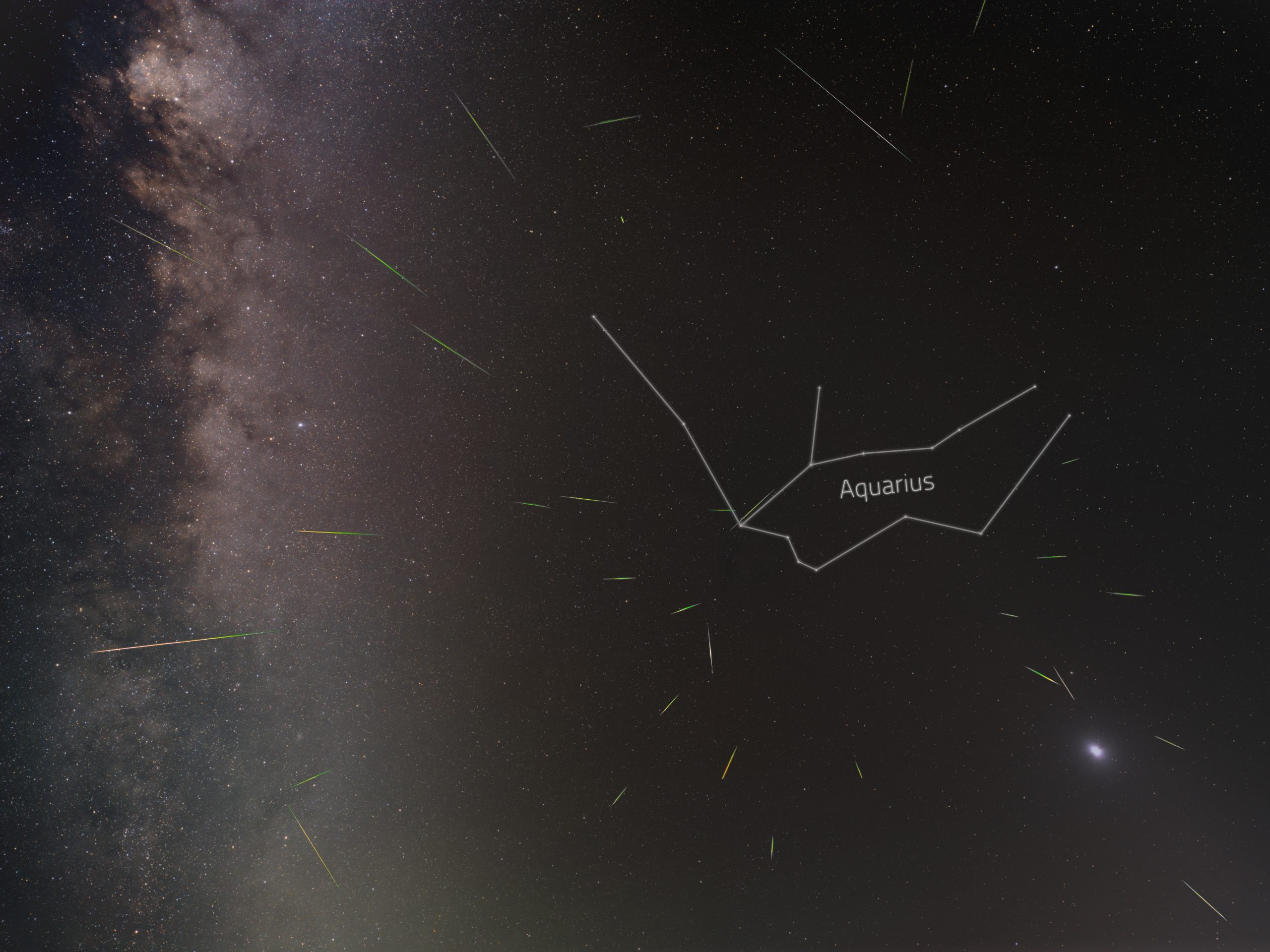 Aquarius meteor shower streak – night sky photography by Junrui Ye