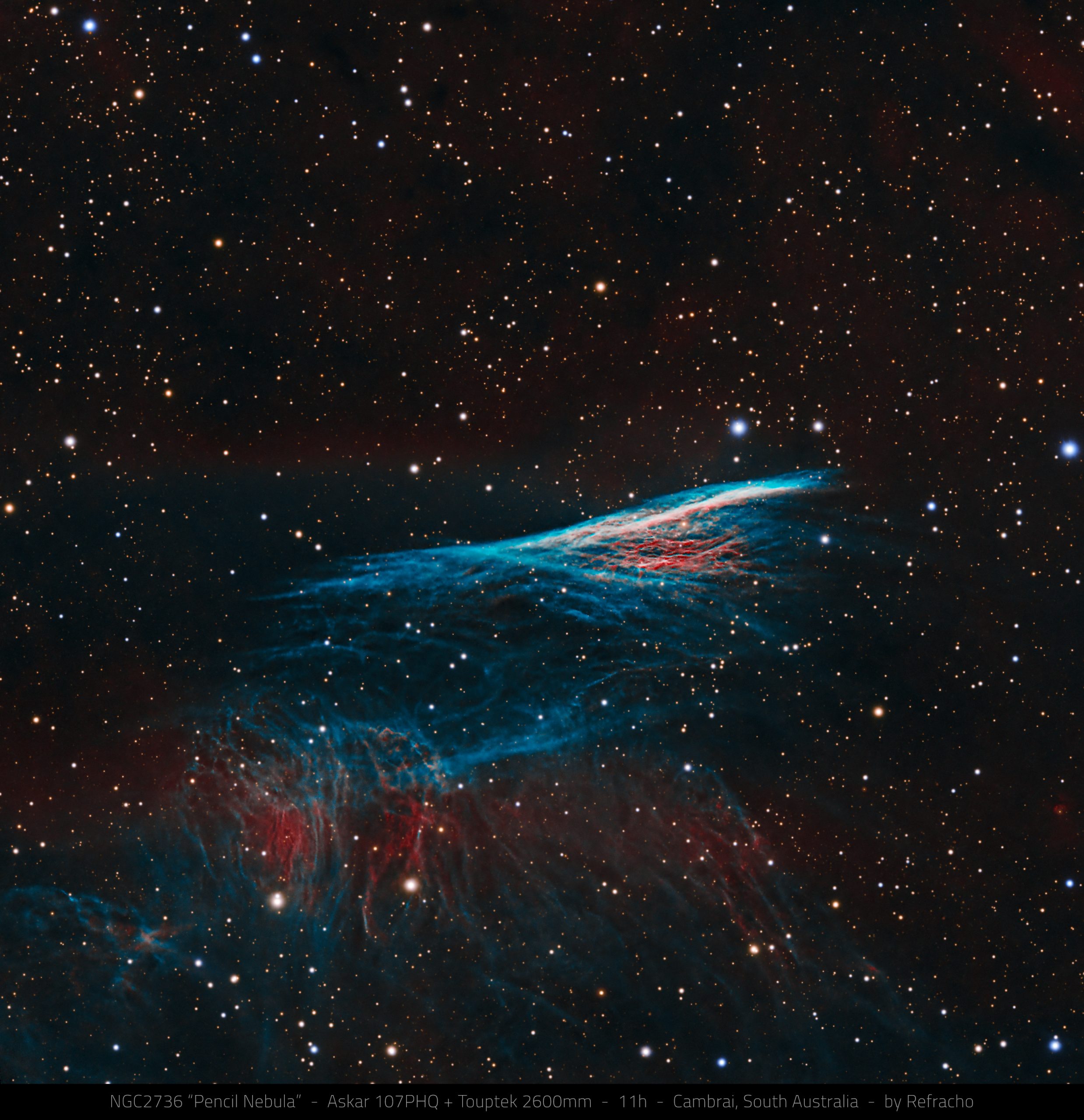 Pencil Nebula (NGC 2736) supernova remnant – astrophotography by Junrui Ye