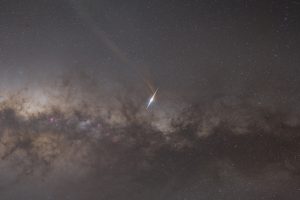Meteor Train under Milky Way, 2025.7.23 Milky Way arch panorama over landscape – starry sky photography by Junrui Ye
