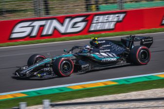 Kimi Antonelli driving Mercedes Formula 1 car on track in Melbourne
