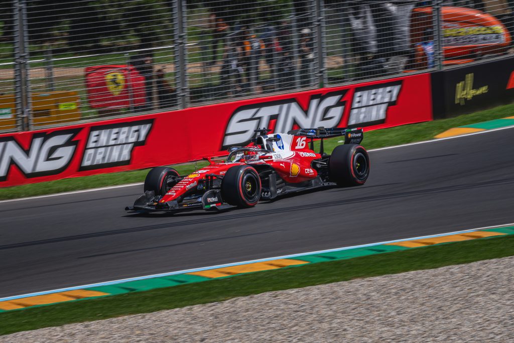 Charles Leclerc driving Ferrari Formula 1 car on track in Melbourne
