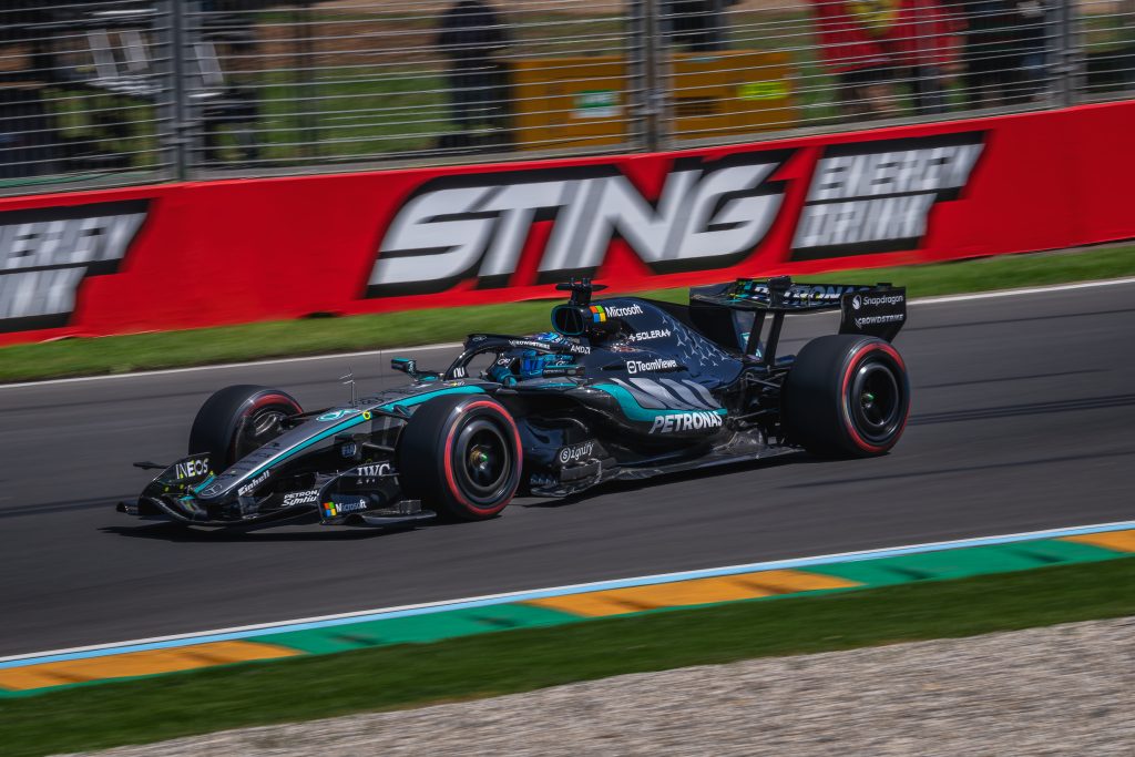 George Russell driving Mercedes Formula 1 car in action
