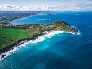 Aerial view of The Bluff and Encounter Bay overlooking the turquoise coastline of Victor Harbor, South Australia